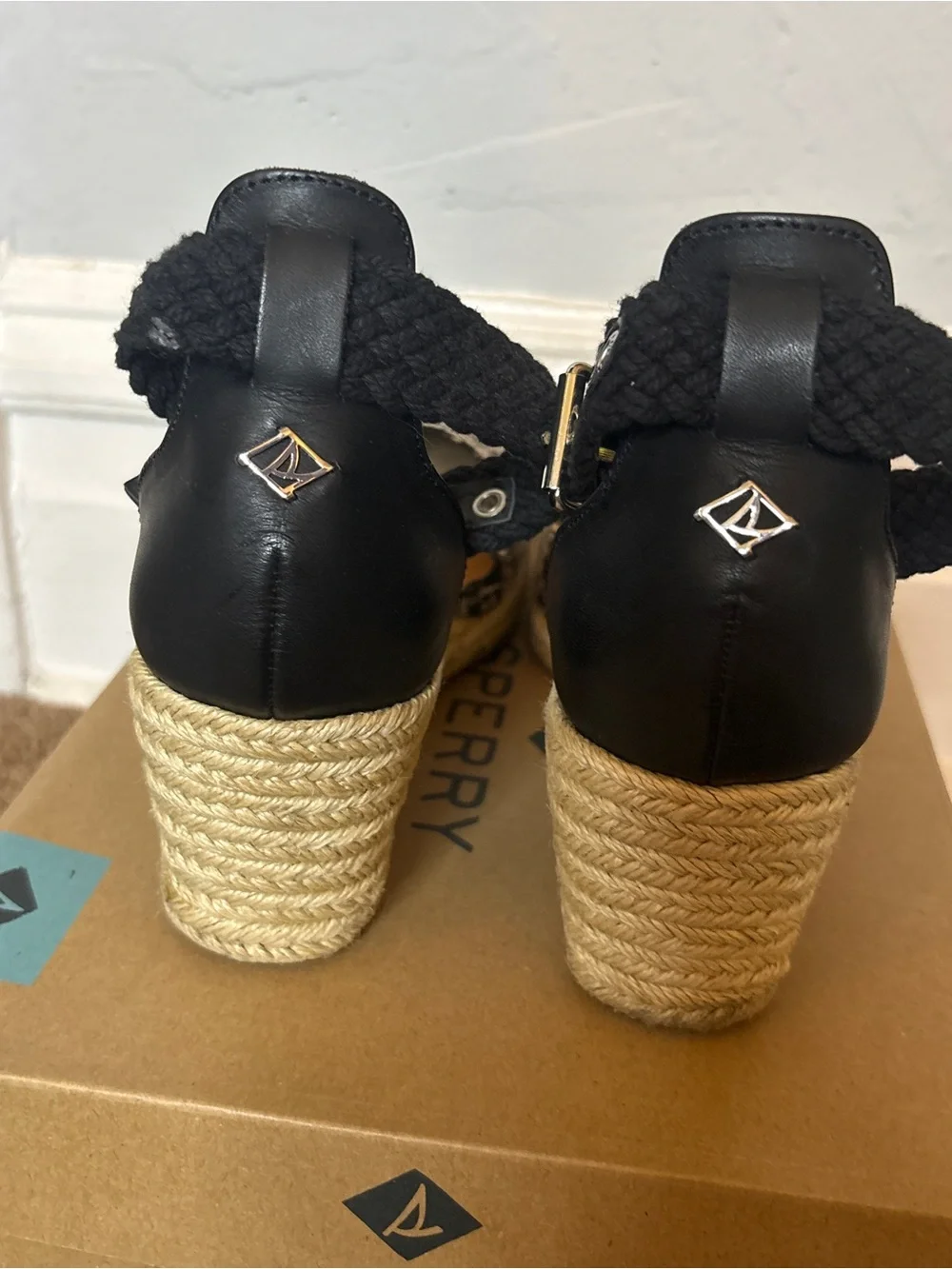 SPERRY TOP SIDERS VALENCIA ESPADRILLE SANDEL BLACK & WHITE Sz 9.5